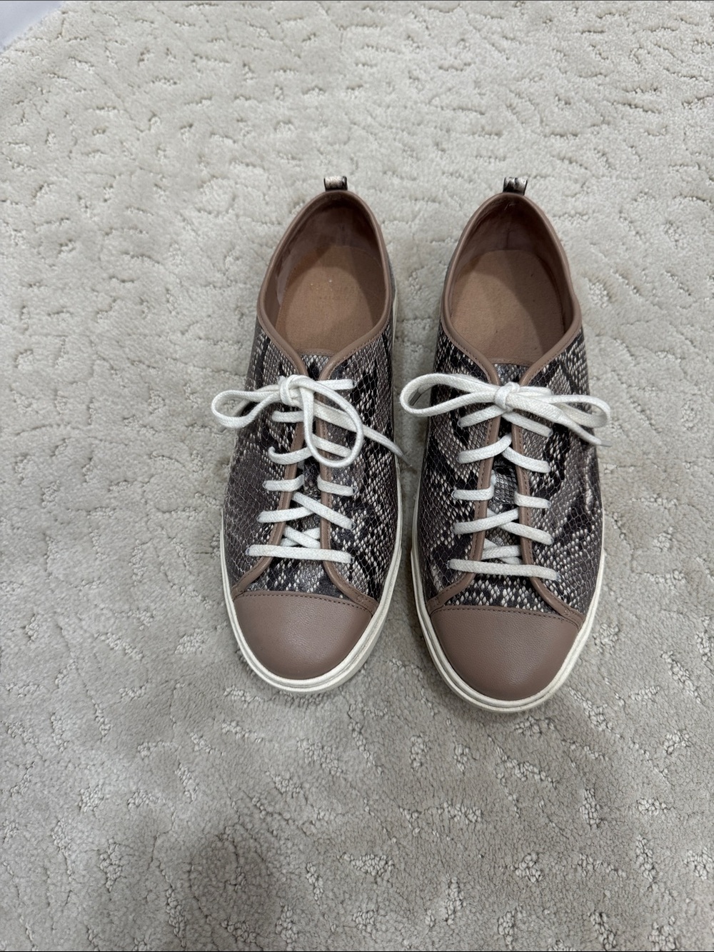 Cole Haan Taupe Snake-Print Lace-Up Sneakers with White Laces